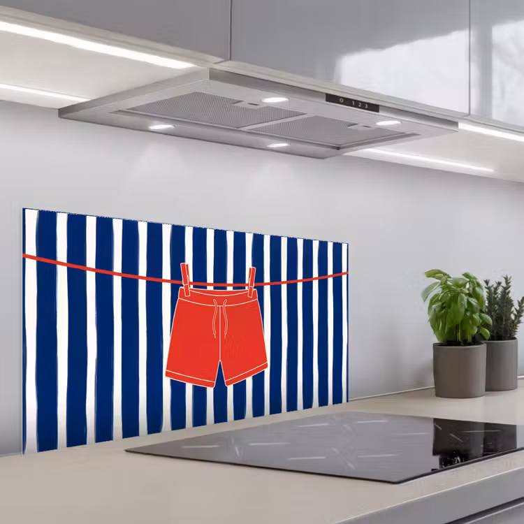 Shorts - Waslijn - Zomer - Illustratie - Rood keuken achterwand spatscherm middel -3d_schuin