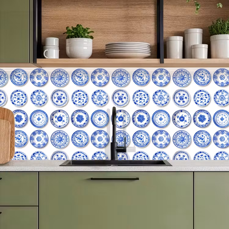 Borden - Bloemen - Patroon - Blauw keuken achterwand 2 middel 871 -sfeer3