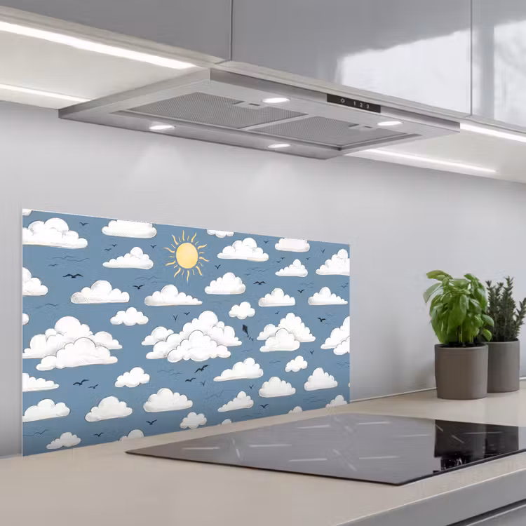 Lucht - Zon - Wolken - Natuur - Blauw keuken achterwand spatscherm middel -3d_schuin