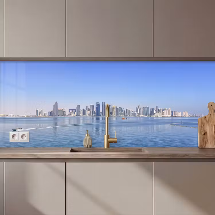Skyline - Blauw - Zee - Gebouwen - Stad keuken achterwand 2 middel zz_3dshopping