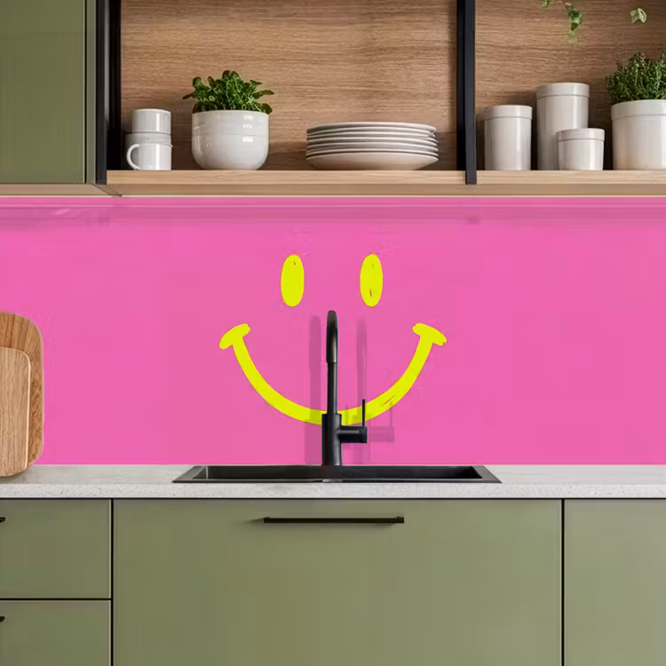 Smiley - Vrolijk - Roze keuken achterwand 2 middel -sfeer3