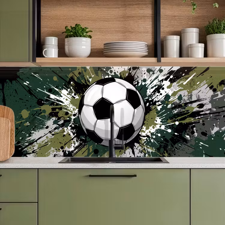 Voetbal - Verf - Spetters - Groen keuken achterwand 2 middel -sfeer3
