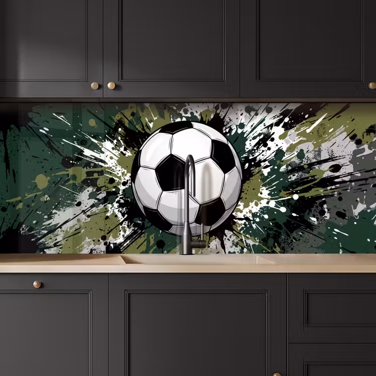 Voetbal - Verf - Spetters - Groen keuken achterwand 2 middel -sfeer1