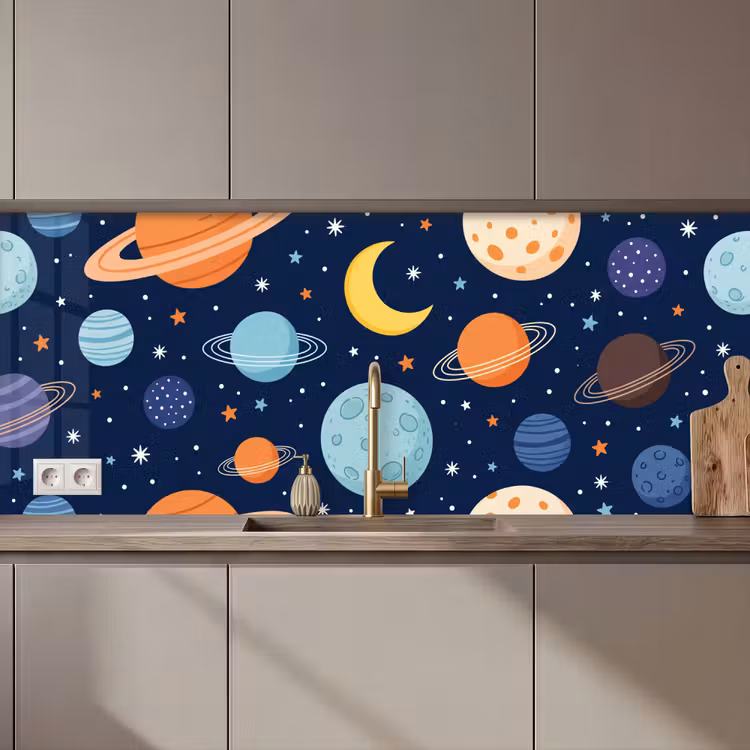 Ruimte - Planeten - Kleurrijk keuken achterwand 2 middel zz_3dshopping