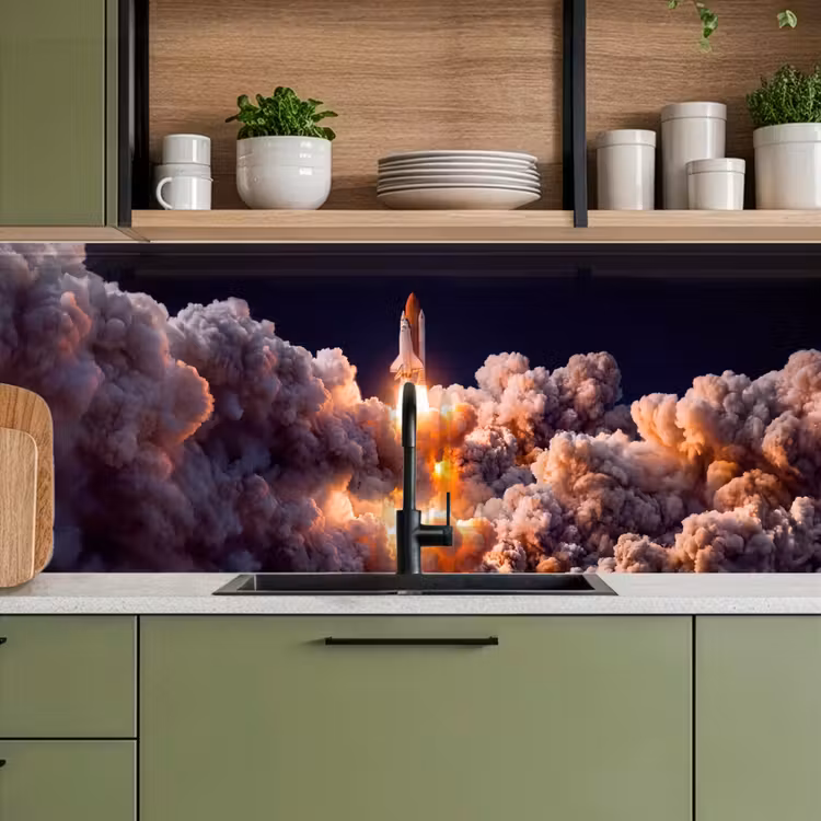 Kitchen Wall Splashback - Spacecraft - Launch - Stars - Ruimtevaartuig - Lancering - Sterren keuken achterwand 2 middel