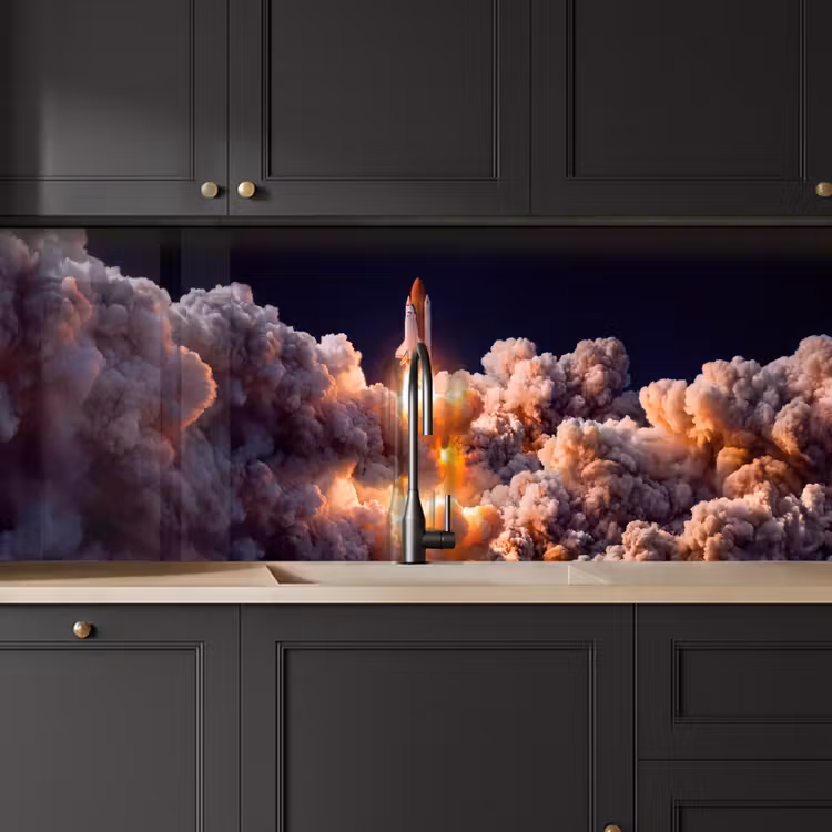Kitchen Wall Splashback - Spacecraft - Launch - Stars - Ruimtevaartuig - Lancering - Sterren keuken achterwand 2 middel
