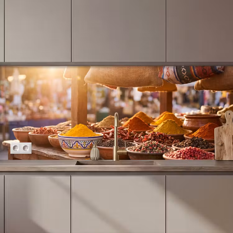 Kitchen Wall Splashback - Spices - Market - Colorful - Specerijen - Markt - Kleurrijk keuken achterwand 2 middel zz_3dshopping
