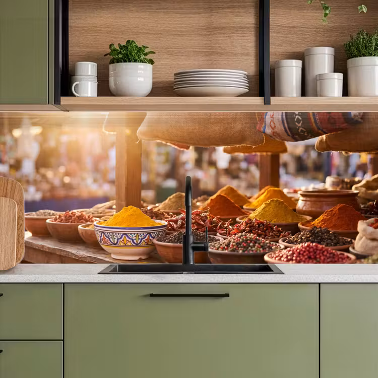 Kitchen Wall Splashback - Spices - Market - Colorful - Specerijen - Markt - Kleurrijk keuken achterwand 2 middel