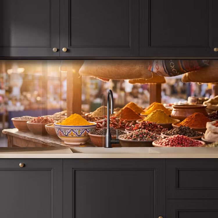Kitchen Wall Splashback - Spices - Market - Colorful - Specerijen - Markt - Kleurrijk keuken achterwand 2 middel