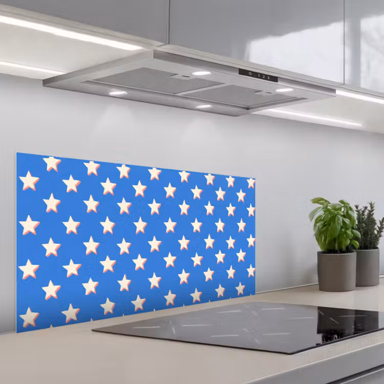 Sterren - Patroon - Blauw keuken achterwand spatscherm middel 899 -3d_schuin
