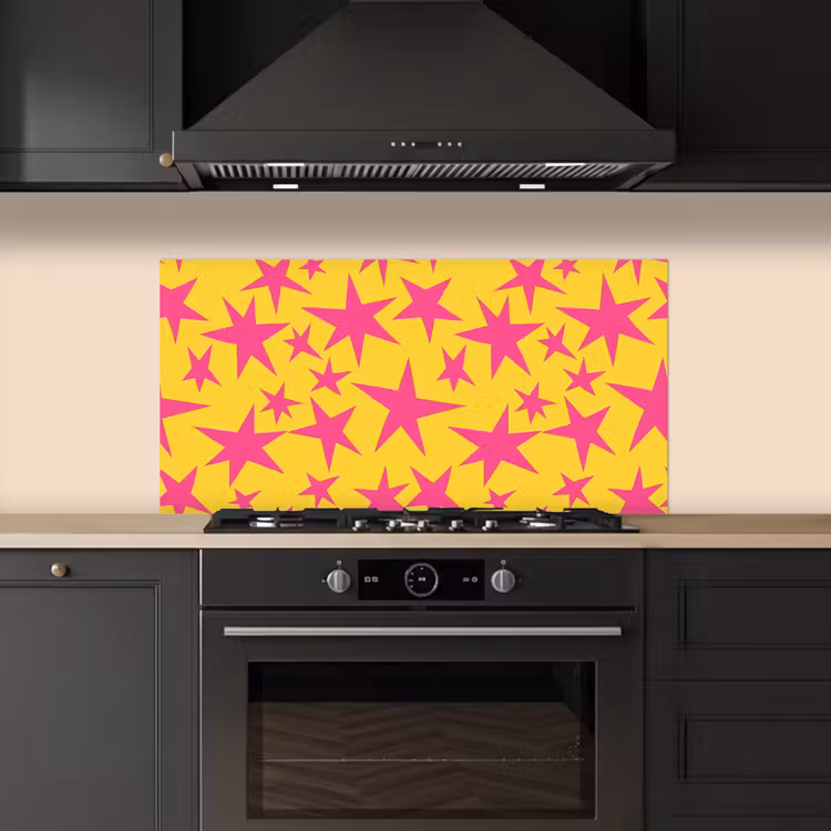 Sterren - Patroon - Roze - Geel keuken achterwand spatscherm middel 899 -sfeer1