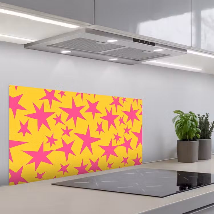 Sterren - Patroon - Roze - Geel keuken achterwand spatscherm middel 899 -3d_schuin