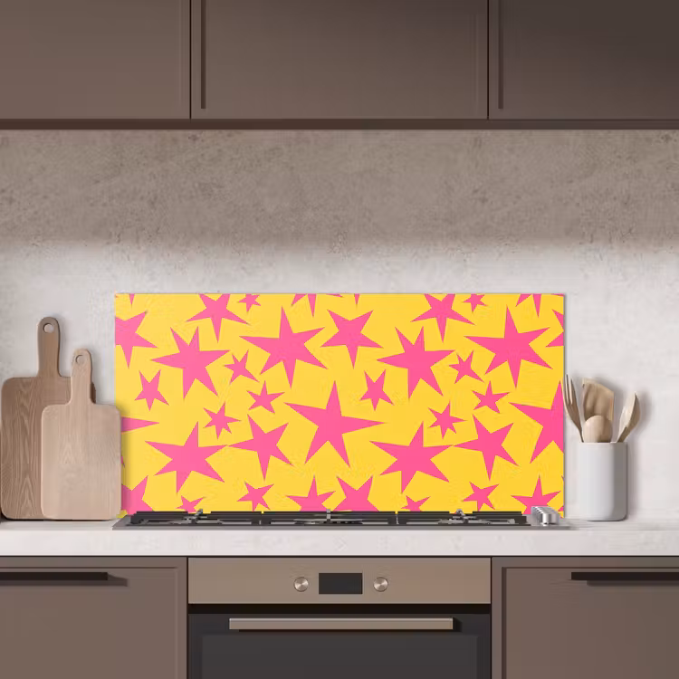 Sterren - Patroon - Roze - Geel keuken achterwand spatscherm middel 899 -sfeer2