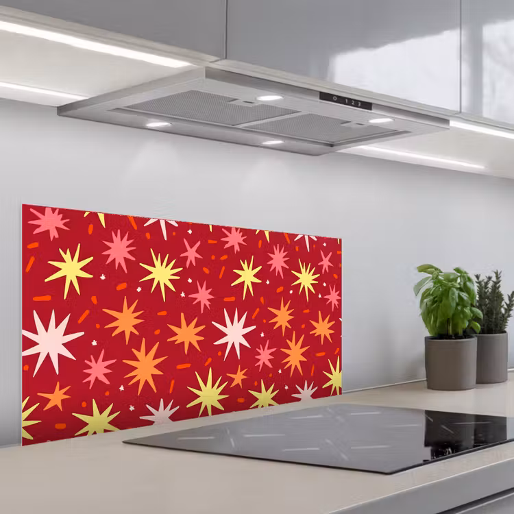 Sterren - Speels - Rood keuken achterwand spatscherm middel 899 -3d_schuin