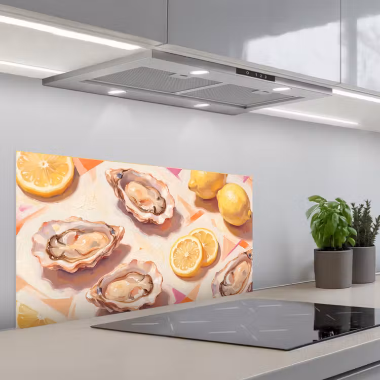 Stilleven - Citroenen - Oesters - Abstract - Oranje keuken achterwand spatscherm middel -3d_schuin