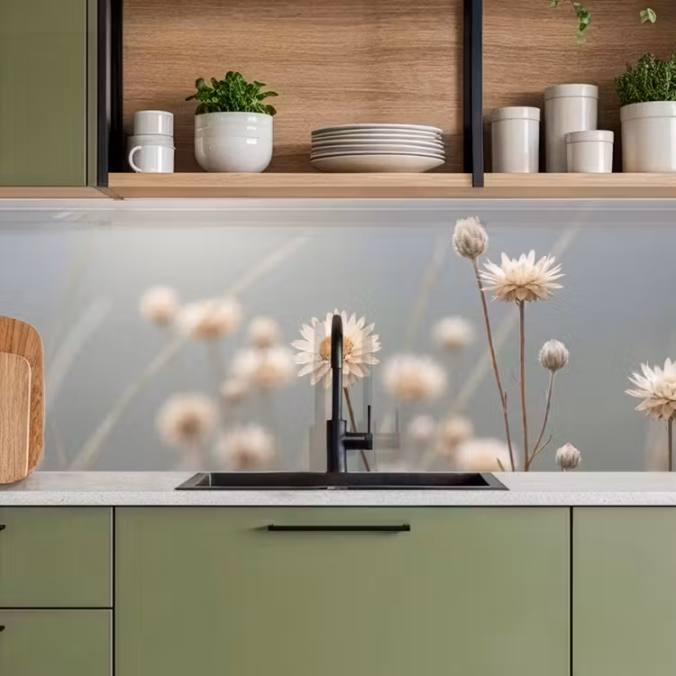 Strobloemen - Wit - Daglicht keuken achterwand 2 middel -sfeer3