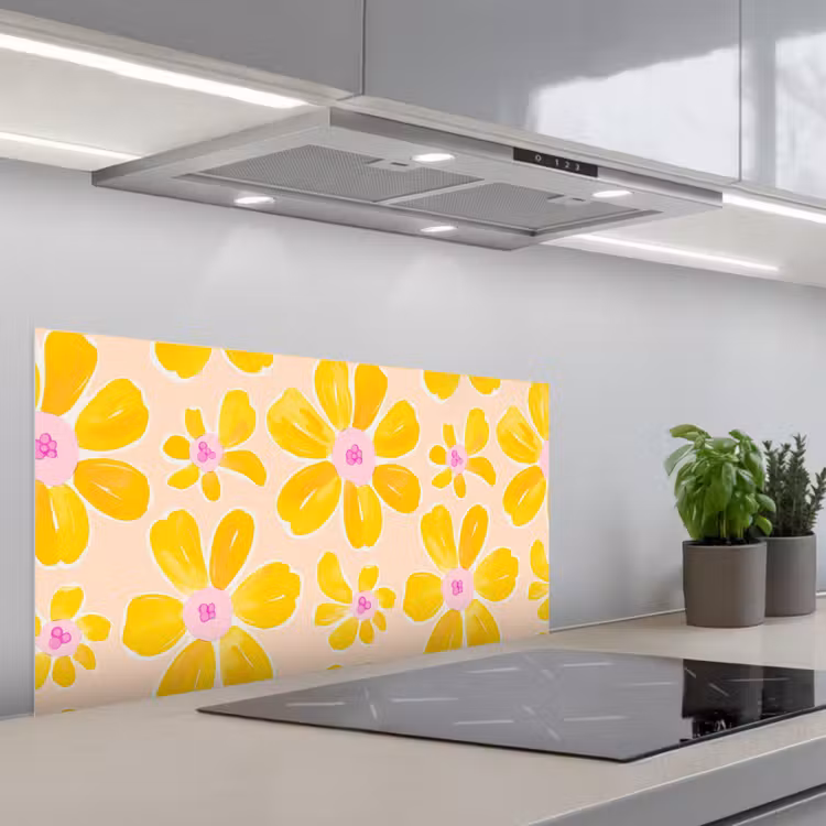Zomers - Bloemen - Geel keuken achterwand spatscherm middel 899 -3d_schuin