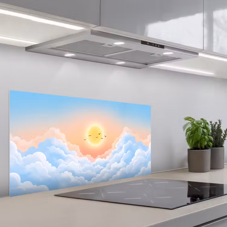 Zon - Vogels - Lucht - Natuur - Geel keuken achterwand spatscherm middel -3d_schuin
