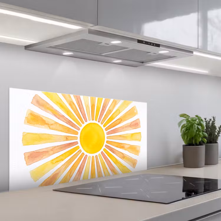 Zon - Stralen - Aquarel - Geel - Abstract keuken achterwand spatscherm middel -3d_schuin