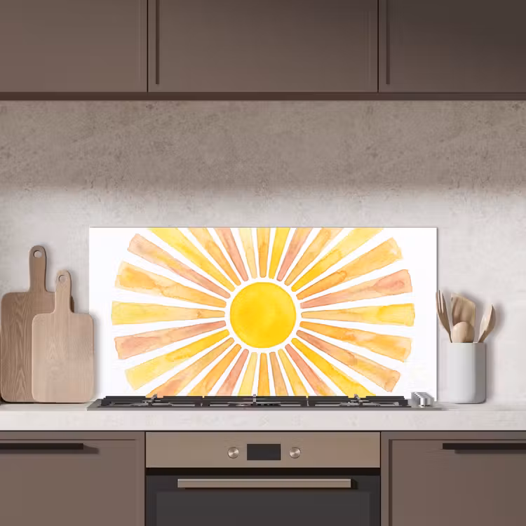 Zon - Stralen - Aquarel - Geel - Abstract keuken achterwand spatscherm middel -sfeer2