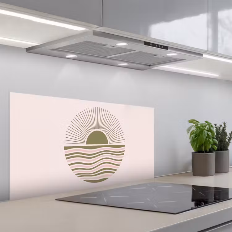 Zon - Zee - Abstract - Modern - Roze keuken achterwand spatscherm middel -3d_schuin