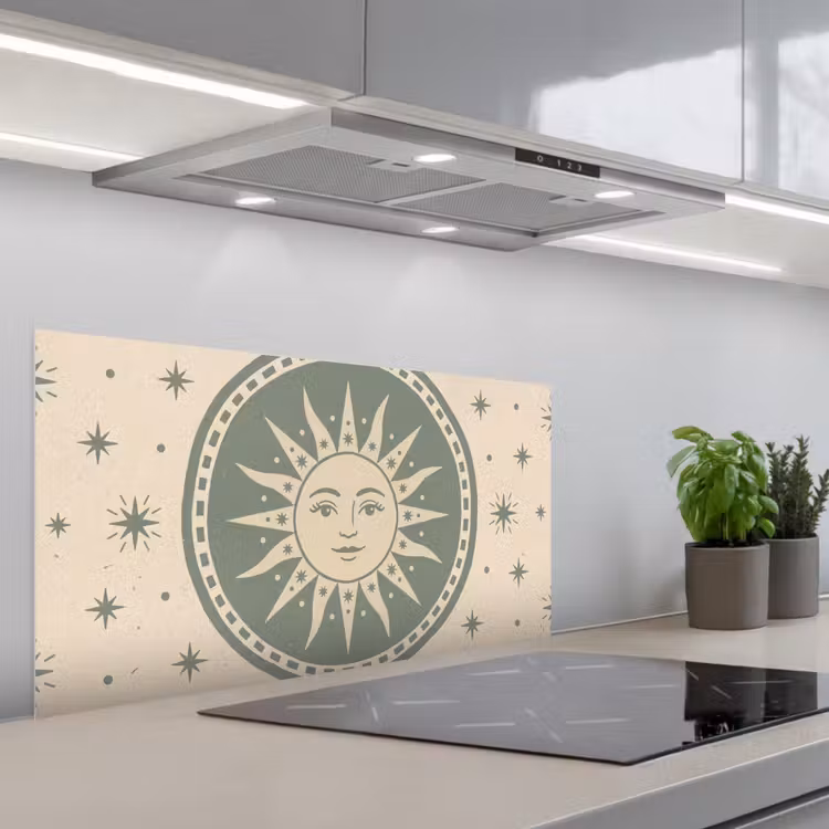 Zon - Sterren - Astrologie - Vintage - Groen keuken achterwand spatscherm middel -3d_schuin