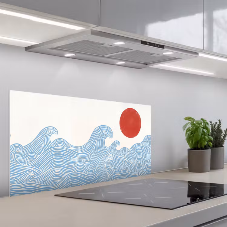 Zon - Golven - Oceaan - Abstract - Rood keuken achterwand spatscherm middel -3d_schuin