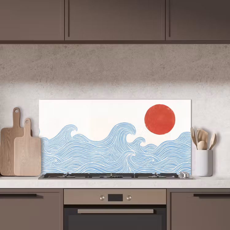 Zon - Golven - Oceaan - Abstract - Rood keuken achterwand spatscherm middel -sfeer2