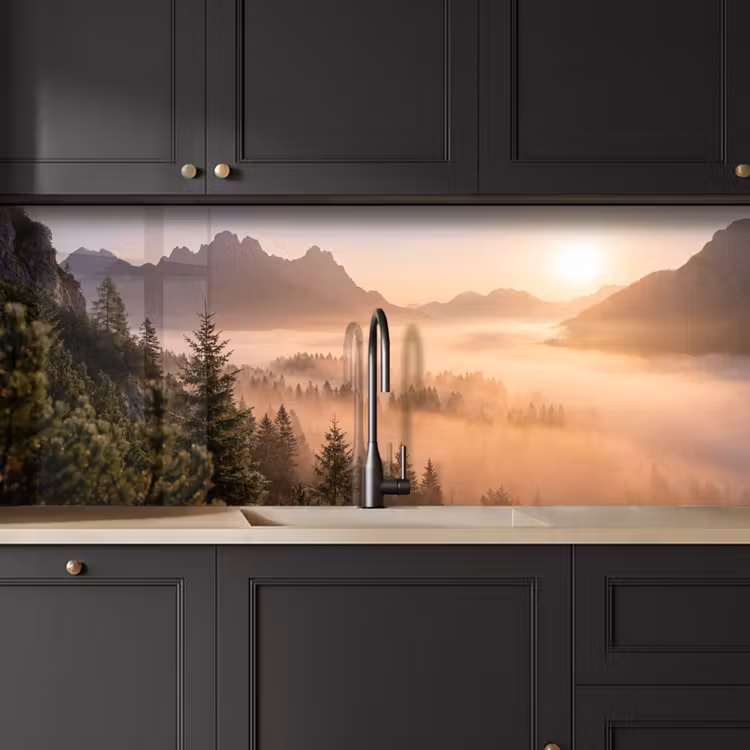 Zonlicht - Mist - Bergen - Bomen keuken achterwand 2 middel -sfeer1