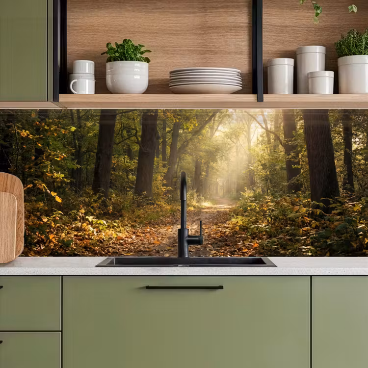 Zonlicht - Bospad - Bomen keuken achterwand 2 middel -sfeer3
