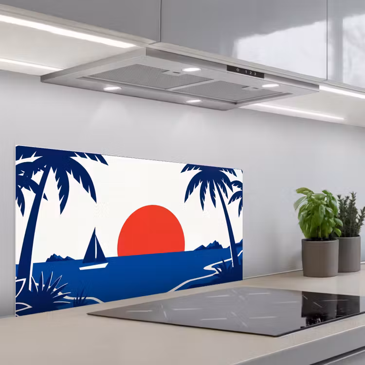 Zonsondergang - Zee - Palmboom - Tropisch - Modern keuken achterwand spatscherm middel -3d_schuin