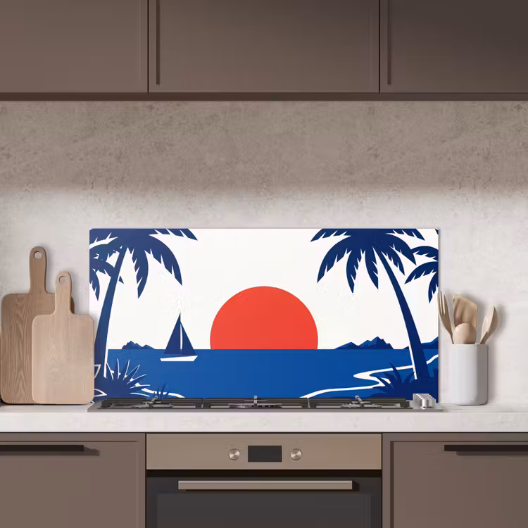 Zonsondergang - Zee - Palmboom - Tropisch - Modern keuken achterwand spatscherm middel -sfeer2