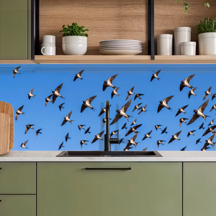 Zwaluwen - Vliegen - Blauw keuken achterwand 2 middel -sfeer3