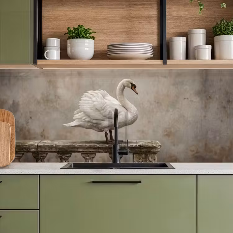 Zwaan - Elegant - Dieren - Wit keuken achterwand 2 middel -sfeer3