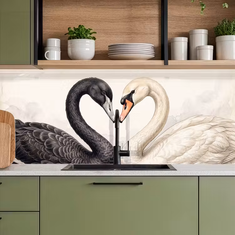 Zwanen - Hartvorm - Dieren keuken achterwand 2 middel -sfeer3