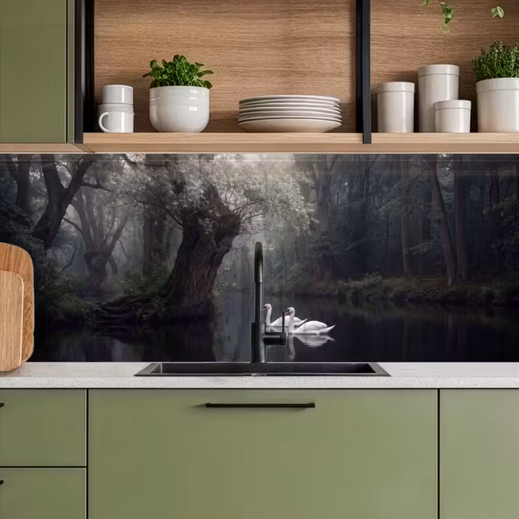 Zwanen - Rivier - Bos keuken achterwand 2 middel -sfeer3