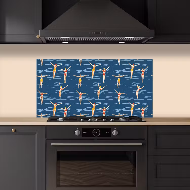 Zwemsters- Retro - Blauw keuken achterwand spatscherm middel 899 -sfeer1