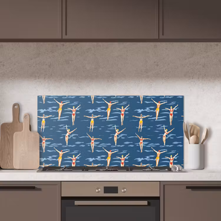 Zwemsters- Retro - Blauw keuken achterwand spatscherm middel 899 -sfeer2
