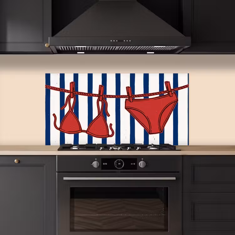 Badkleding - Waslijn - Zomer - Illustratie - Rood keuken achterwand spatscherm middel -sfeer1