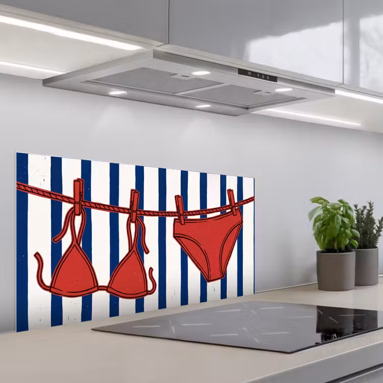 Badkleding - Waslijn - Zomer - Illustratie - Rood keuken achterwand spatscherm middel -3d_schuin