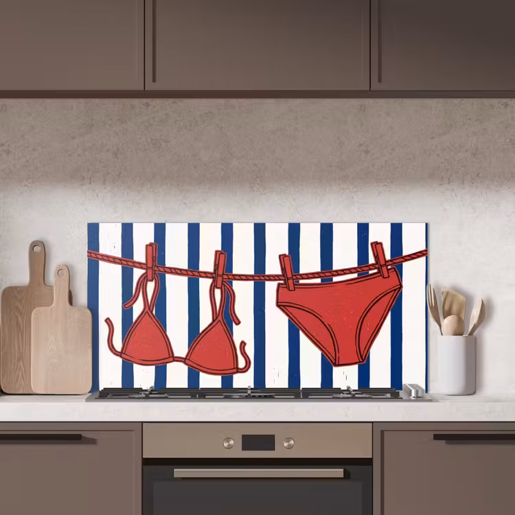 Badkleding - Waslijn - Zomer - Illustratie - Rood keuken achterwand spatscherm middel -sfeer2