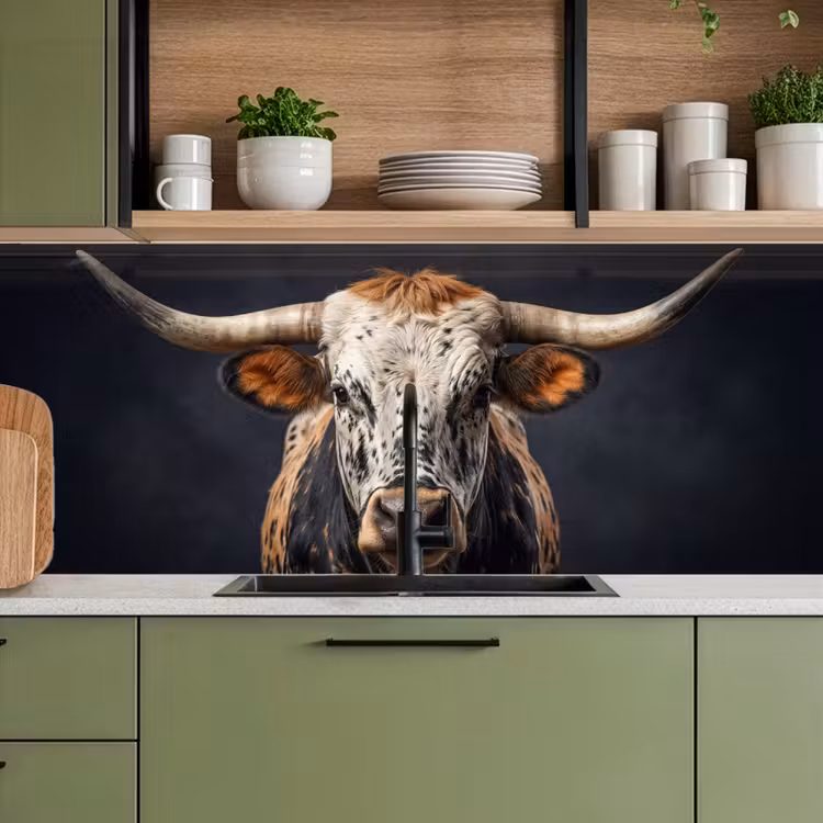 Stier - Kleurrijk - Hoorns keuken achterwand 2 middel -sfeer3