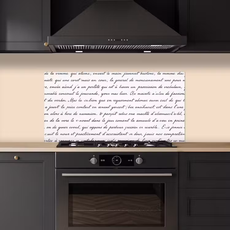 Tekst - Handschrift - Klassiek - ZwartWit keuken achterwand spatscherm middel -sfeer1