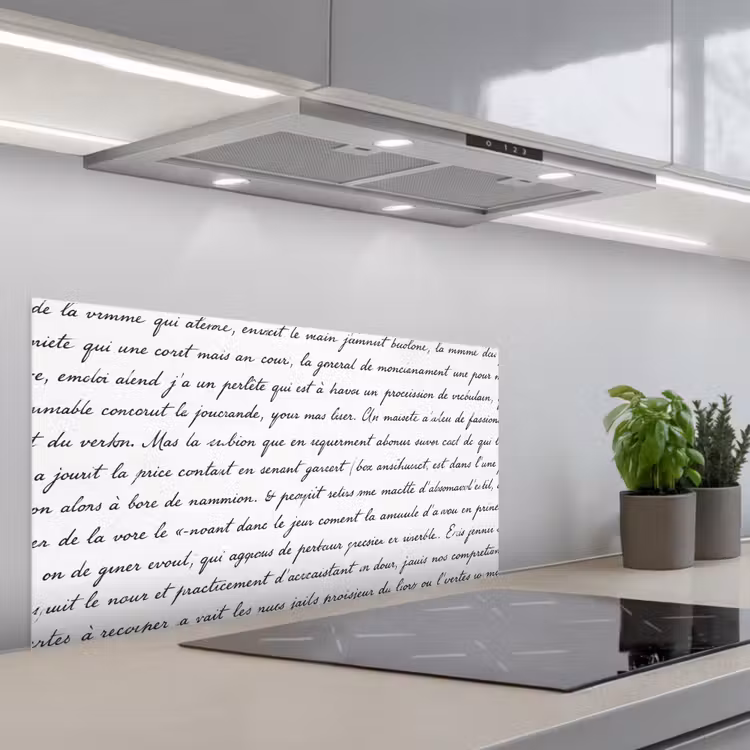 Tekst - Handschrift - Klassiek - ZwartWit keuken achterwand spatscherm middel -3d_schuin