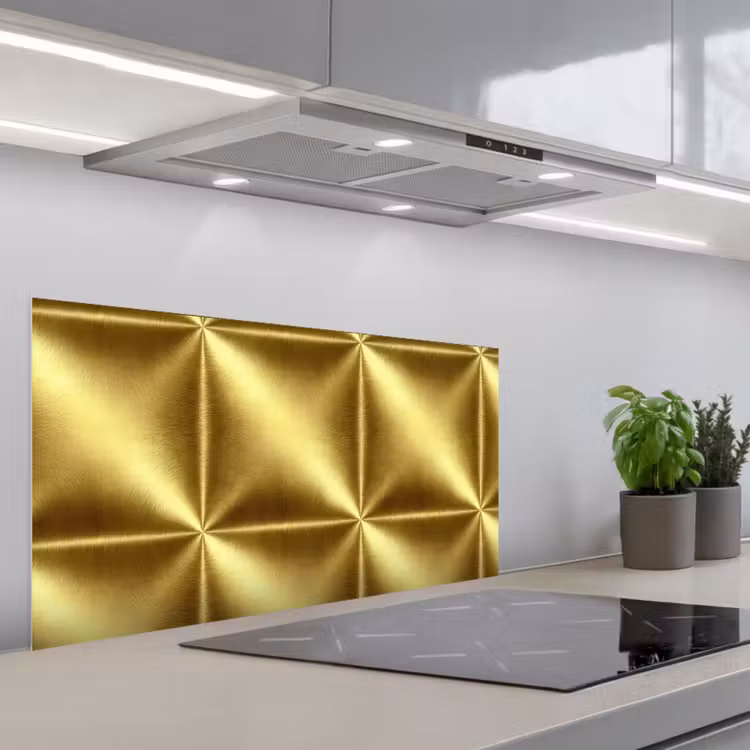 Textuur - Geborsteld Goud - Industrieel - Metallic keuken achterwand spatscherm middel 899 -3d_schuin