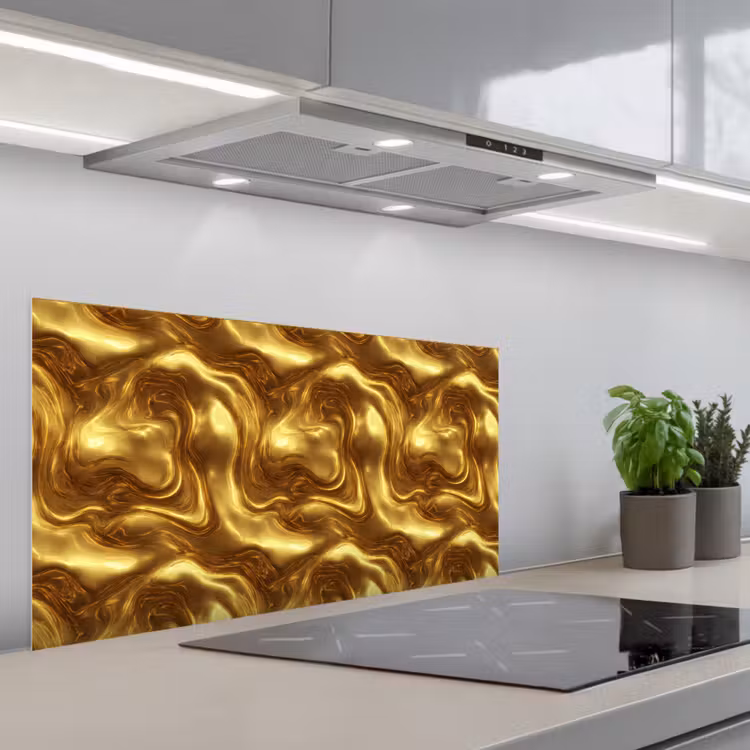 Textuur - Vloeibaar - Organisch - Goud keuken achterwand spatscherm middel 899 -3d_schuin