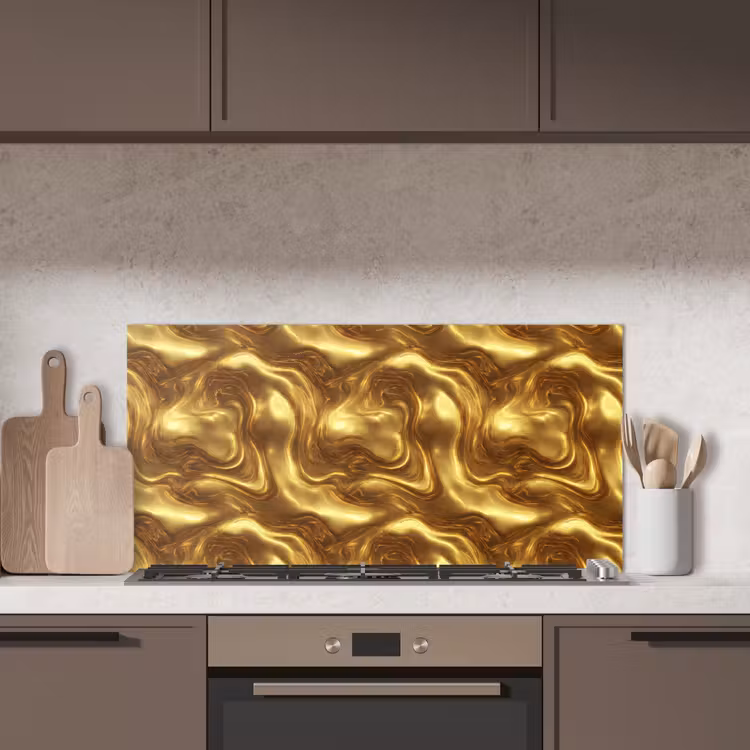 Textuur - Vloeibaar - Organisch - Goud keuken achterwand spatscherm middel 899 -sfeer2