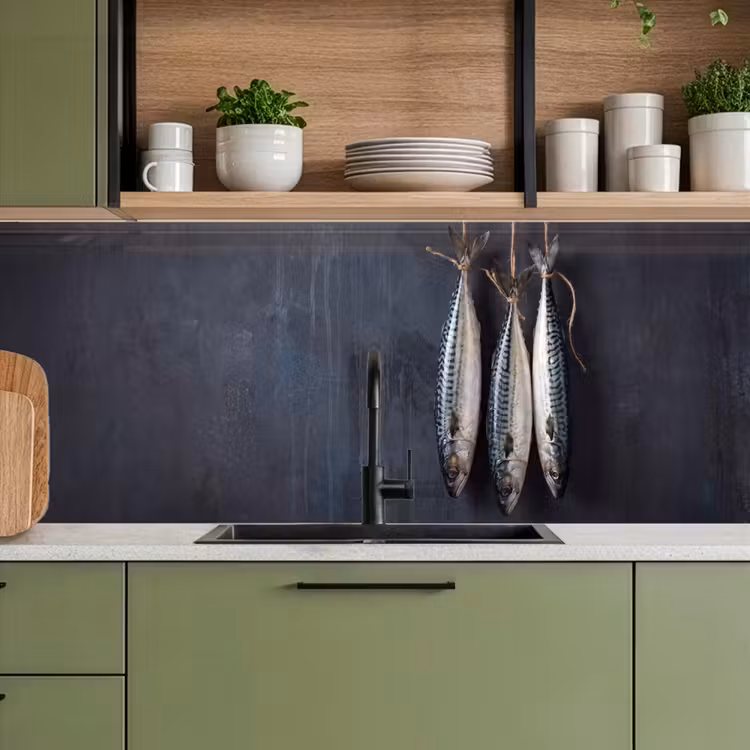 Kitchen Wall Splashback - Three Fish - Rope - Drie vissen - Touw keuken achterwand 2 middel