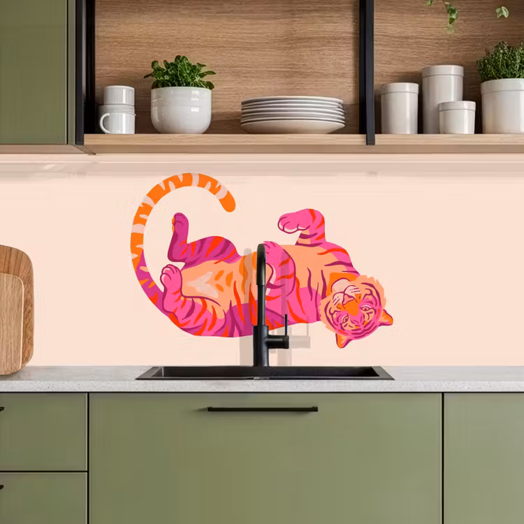Tijger - Roze - Oranje keuken achterwand 2 middel -sfeer3