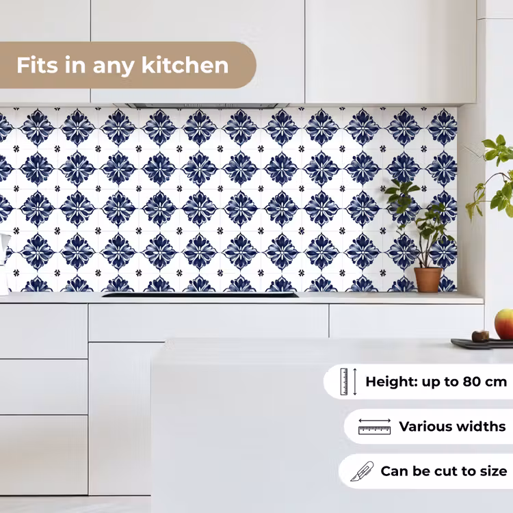 Tegelmotief - Blauw - Wit - Bloem keuken achterwand 2 middel 871 -sfeer4_UK